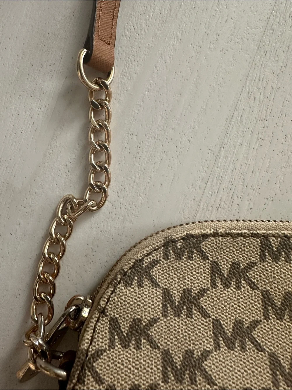 Michael Kors Beige/Brown Signature Logo Crossbody with Leather Trim